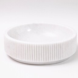 Natural Stone Vessel Bathroom Sink, Burj Blanc Marble, Fluted Vanity Basin - thumbnail 4