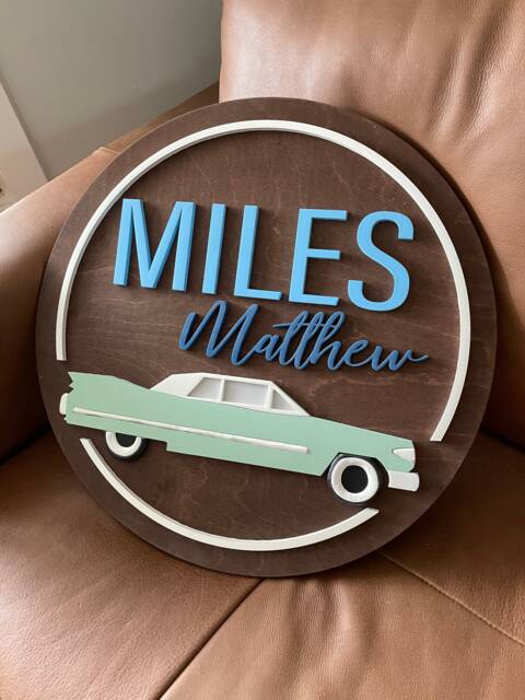 Custom Wood Name Sign 3D Car Nursery Wall Art - image 1
