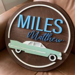 Custom Wood Name Sign 3D Car Nursery Wall Art - thumbnail 3