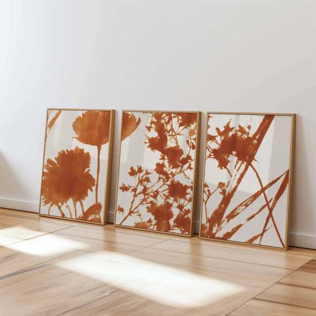 Rust Botanical Print Set, Minimalist Terracotta Flower Art - image 1