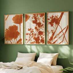 Rust Botanical Print Set, Minimalist Terracotta Flower Art - thumbnail 4