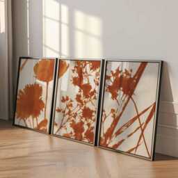 Rust Botanical Print Set, Minimalist Terracotta Flower Art - thumbnail 2
