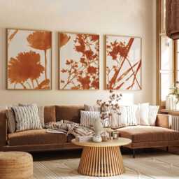 Rust Botanical Print Set, Minimalist Terracotta Flower Art - thumbnail 3