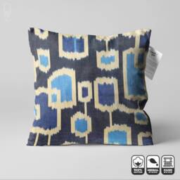 Handwoven %100 Cotton Ikat Blue Pillow Cover - Double Sided 20x20 - thumbnail 1