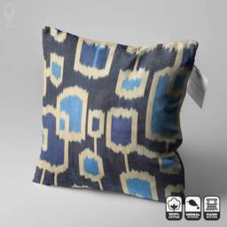 Handwoven %100 Cotton Ikat Blue Pillow Cover - Double Sided 20x20 - thumbnail 3