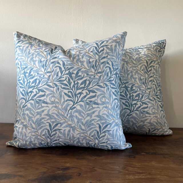 Handmade William Morris Willow Leaves Cotton Cushion Modern Blue Accent Throw Pillow - image 1