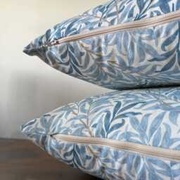 Handmade William Morris Willow Leaves Cotton Cushion Modern Blue Accent Throw Pillow - thumbnail 3