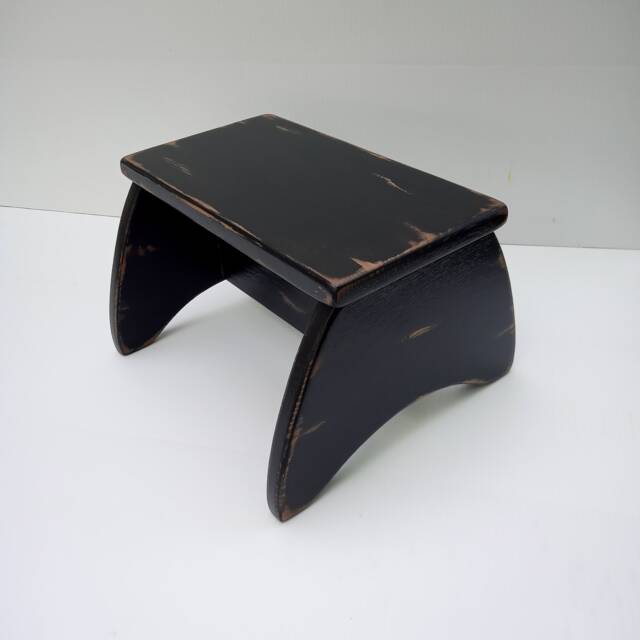 Footstool Primitive Folk Art Step Stool Farmhouse Decor Custom Finish Ebony Black Paint Wood Furniture Modern - image 1