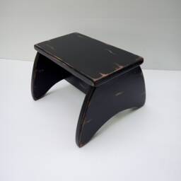 Footstool Primitive Folk Art Step Stool Farmhouse Decor Custom Finish Ebony Black Paint Wood Furniture Modern - thumbnail 1
