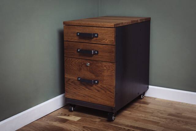 Russell Oak & Steel // Filing Cabinet 2 Small 1 Large Industrial Storage Unit Bespoke Sizes Available - image 1