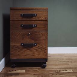 Russell Oak & Steel // Filing Cabinet 2 Small 1 Large Industrial Storage Unit Bespoke Sizes Available - thumbnail 3