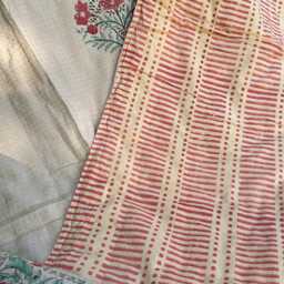 Quilted Pure Waffle Cotton Reversible Bed Throw Single Kids Size Summer Indian Quilt - Handmade Handprint Country Beige Red Pomegranate - thumbnail 3