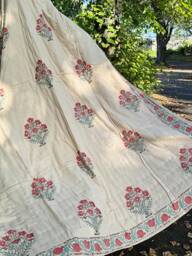 Quilted Pure Waffle Cotton Reversible Bed Throw Single Kids Size Summer Indian Quilt - Handmade Handprint Country Beige Red Pomegranate - thumbnail 1
