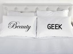 Beauty & The Geek Pair Pillowcases Printed Pillow Case Wedding Engagement Marriage Valentines Couple 200 Tc 100% Cotton Excellent Quality - thumbnail 1