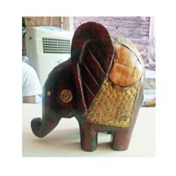 Wooden Painted Elephant With Brass Fitting Home & Table Top Decoration