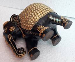 Wooden Painted Elephant With Brass Fitting Home & Table Top Decoration - thumbnail 4