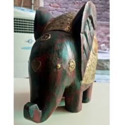 Wooden Painted Elephant With Brass Fitting Home & Table Top Decoration - thumbnail 3