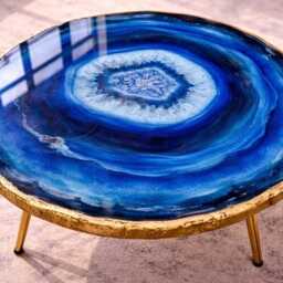Geode-Look Crystal Coffee Tables, Handmade Epoxy Resin Turquoise Art Side Table , Modern Home Decor Gold Legs - thumbnail 2