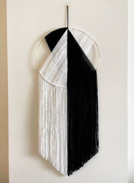 Black & White Yarn Macrame Hoop Wall Hanging - image 1