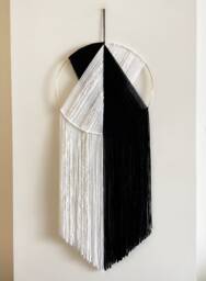 Black & White Yarn Macrame Hoop Wall Hanging - thumbnail 1