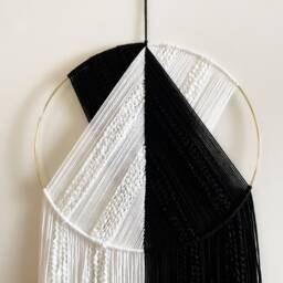 Black & White Yarn Macrame Hoop Wall Hanging - thumbnail 2