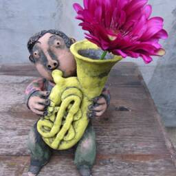Ceramic Tubist Sculpture, Fireclay Tuba Player, One-Of-A-Kind - thumbnail 4