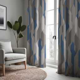 Grey & Blue Geometric Curtains, Modern Abstract Pattern Drapes, Contemporary Minimalist Window Panels - thumbnail 4