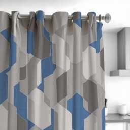 Grey & Blue Geometric Curtains, Modern Abstract Pattern Drapes, Contemporary Minimalist Window Panels - thumbnail 3
