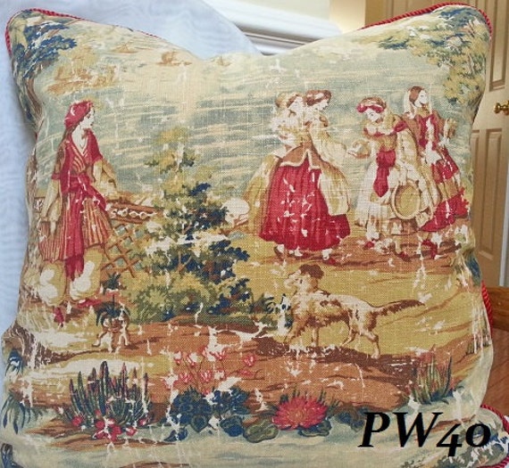 Bosporus Antique Red French Country Decorative Corded Pillow Lumbar Euro Sham Cover European Colonial Toile Made To Order - image 1