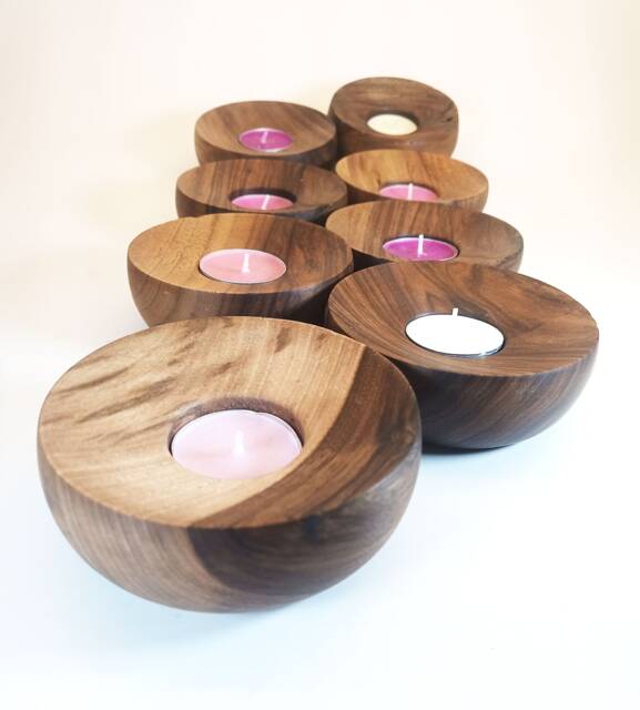 Curved Walnut Wood Candle Holder & Candle. Eco-Friendly Decoration - image 1