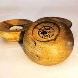 Curved Walnut Wood Candle Holder & Candle. Eco-Friendly Decoration - thumbnail 3