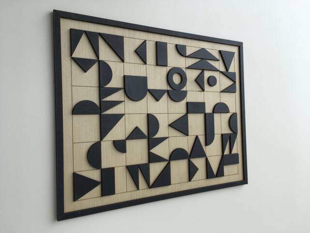 Geometric Abstract Wood Wall Art - Modern Minimal Black & White Collection - Single Piece - image 1