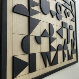 Geometric Abstract Wood Wall Art - Modern Minimal Black & White Collection - Single Piece - thumbnail 3