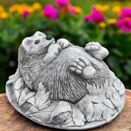Concrete Hedgehog Statue Hedgehog Lying in Leaves Stone Garden Figurine Cement Yard Decor Cute Woodland Animal Ornament Outdoor Gift - thumbnail 1
