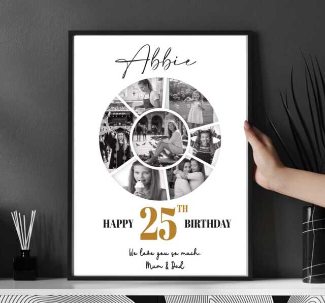 Personalised 25Th Birthday Photo Collage Print, Milestone Gift Wall Art - image 1