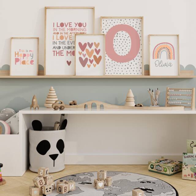 Set Of 5 Girls Nursery Gallery, Affirmation Print, Bedroom Decor, Motivational Wall Art, Heart Rainbow Prints, Playroom