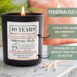 Personalised 40Th Ruby Wedding Anniversary Candle - Custom Names & Date Gift Vegan Soy Wax 40 Years Married Present - thumbnail 3
