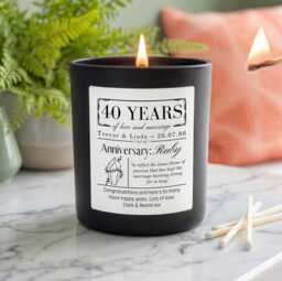 Personalised 40Th Ruby Wedding Anniversary Candle - Custom Names & Date Gift Vegan Soy Wax 40 Years Married Present