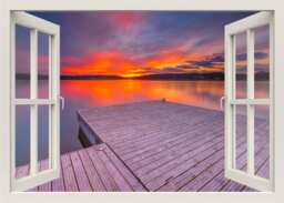 Sunset Wall Decal Mural, 3D Window View Decal, Lake Landscape Nature Sticker Living Room Bedroom Home Decor