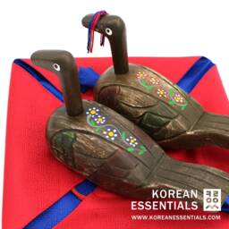 Hand-Carved, Woodcraft, Wedding Duck, Silk Giftwrap, Collectible, Asian Home Decor, Korean Artisan, Thanksgiving, Wedding, Anniversary Gift - thumbnail 2