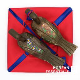 Hand-Carved, Woodcraft, Wedding Duck, Silk Giftwrap, Collectible, Asian Home Decor, Korean Artisan, Thanksgiving, Wedding, Anniversary Gift - thumbnail 3