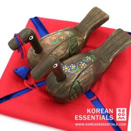 Hand-Carved, Woodcraft, Wedding Duck, Silk Giftwrap, Collectible, Asian Home Decor, Korean Artisan, Thanksgiving, Wedding, Anniversary Gift - thumbnail 4