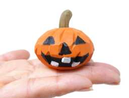 Jack-O'-Lantern Wooden Decor - Hand Carved Pumpkin Halloween Fall Accent