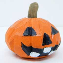 Jack-O'-Lantern Wooden Decor - Hand Carved Pumpkin Halloween Fall Accent - thumbnail 3
