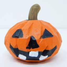 Jack-O'-Lantern Wooden Decor - Hand Carved Pumpkin Halloween Fall Accent - thumbnail 2