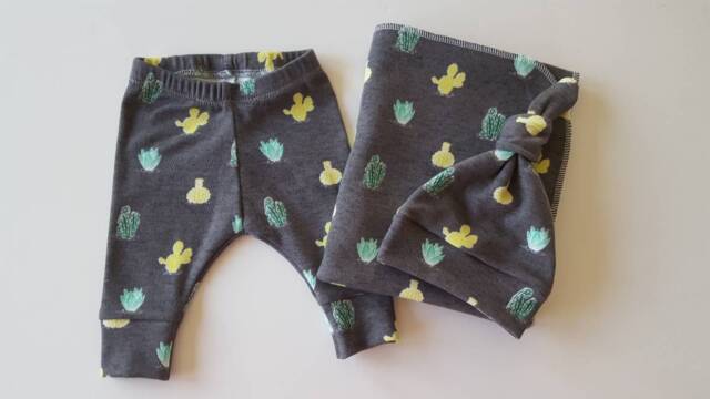 Cactus Swaddle Blanket & Newborn Hat Set. Gender Neutral Take Home Leggings. Baby Shower Gift. Photo Prop. Set - image 1