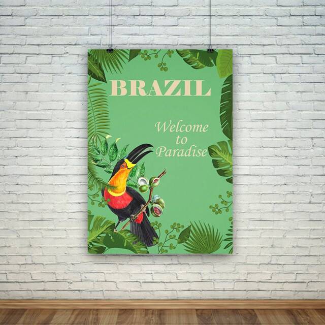 Brazil Paradise Print Vintage Travel Poster With Toucan - image 1