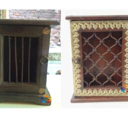 Old Wooden Key Holder Box Wall Rack Brass Fitted Home Decor Art - thumbnail 2