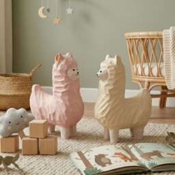 Whimsical Wooden Alpaca Couple Hand Carved Llama Figurines Pastel Nursery Decor Unique Animal Lover Gift Desk Pet Wood Anniversary Present