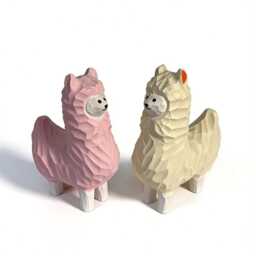 Whimsical Wooden Alpaca Couple Hand Carved Llama Figurines Pastel Nursery Decor Unique Animal Lover Gift Desk Pet Wood Anniversary Present - thumbnail 2
